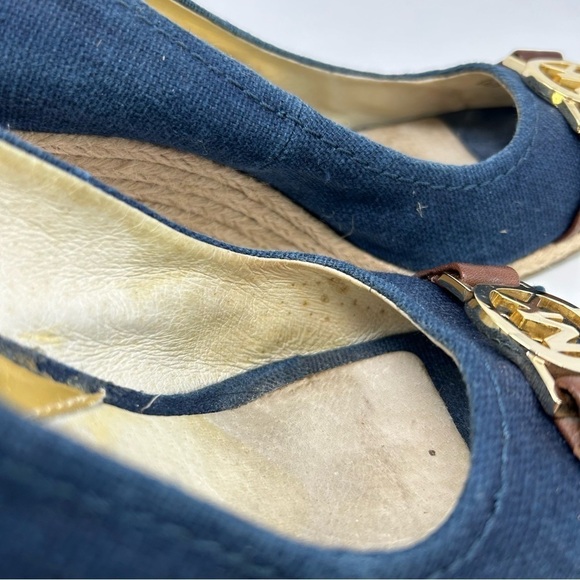 Michael Michael Kors Denim Blue Peep Toe Espadrille Wedges Size 7 - Picture 13 of 13